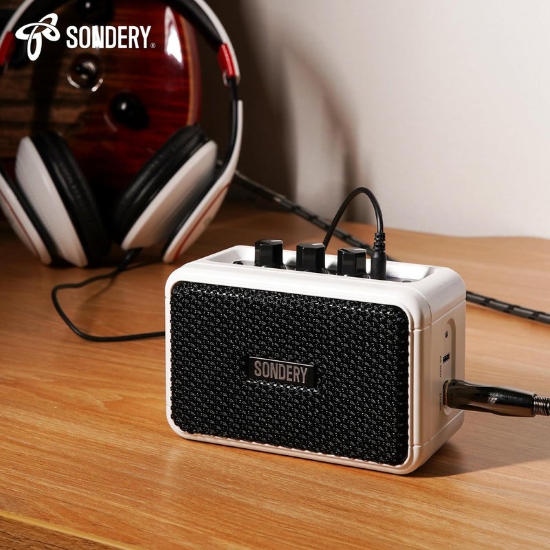 Sondery مضخم صوت صغير للجيتارات الكهربائية 5 واط مع مكبرين قابل لإعادة الشحن محمول للتدريب مضخم صغير مع تأثيرات أوفر درايف/نظيف وبلوتوث - Image 4